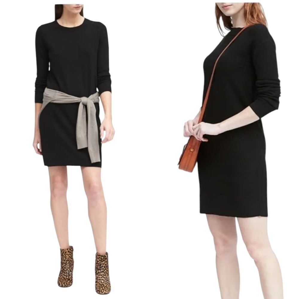Banana Republic Black Long Sleeve wool Cash mere Dress Italian Filpucci Mill Yar
